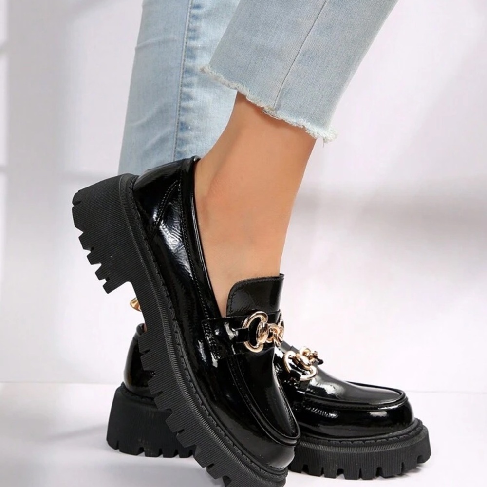 Black Loafers with Gold Chain